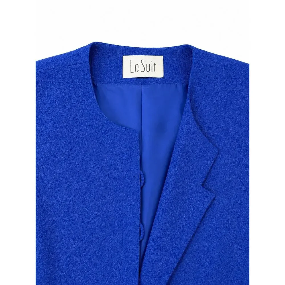 Le Suit Women’s Medium Blue 2 Piece Skirt Suit Short Sleeve Blazer Career